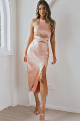 Social Butterfly Cut-Out Waist Midi Dress Rose